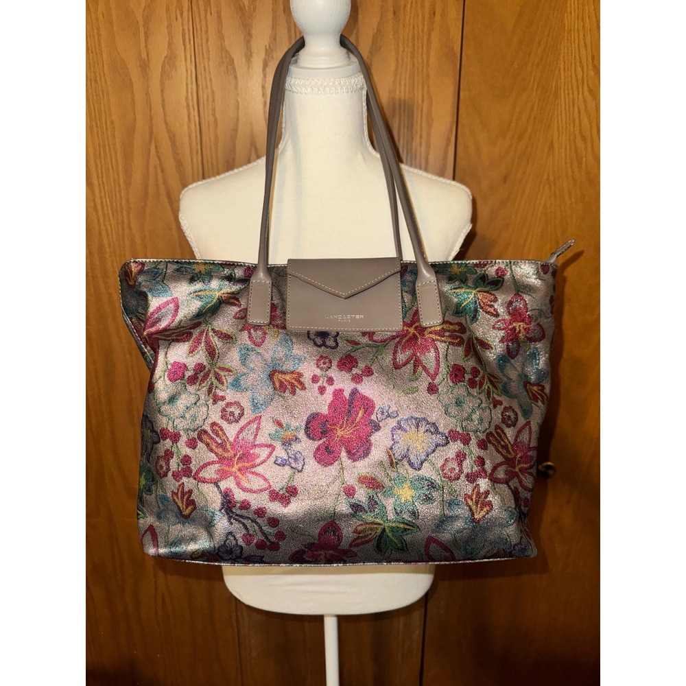 Lancaster Paris Metallic Floral Tote Bag Champagne Pink Tapestry Shoulder Bag - Picture 1 of 8